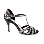 Load image into Gallery viewer, Wish Dance Shop Superb (accollata) - Scarpa da Ballo in Raso Seta Nero con Swarovski e Tacco Smaltato
