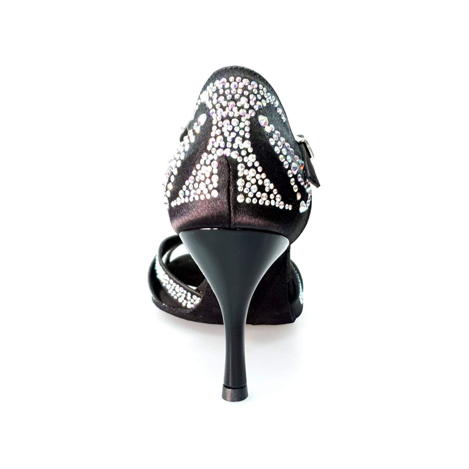 Scarpa da ballo Wish Dance Shop Superb L13 in raso seta nero con Swarovski Boreali e tacco a spillo smaltato nero.