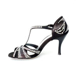 Load image into Gallery viewer, Wish Dance Shop Superb (accollata) - Scarpa da Ballo in Raso Seta Nero con Swarovski e Tacco Smaltato
