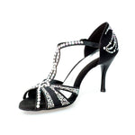 Load image into Gallery viewer, Wish Dance Shop Superb (accollata) - Scarpa da Ballo in Raso Seta Nero con Swarovski e Tacco Smaltato
