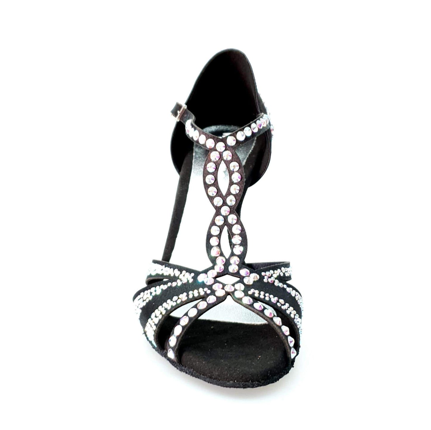 Scarpa da ballo Camila Superb Wish Dance Shop in raso seta nero con Swarovski Boreali e tacco a spillo smaltato nero