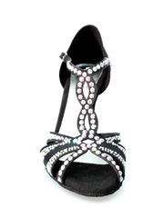 Carica immagine nella Galleria, Wish Dance Shop Superb (accollata) - Scarpa da Ballo in Raso Seta Nero con Swarovski e Tacco Smaltato
