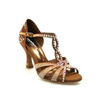 Carica immagine nella Galleria, Wish Dance Shop Superb - Scarpa da Ballo in Raso Seta Bronzo con Swarovski e Tacco a Rocchetto
