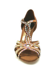 Carica immagine nella Galleria, Wish Dance Shop Superb - Scarpa da Ballo in Raso Seta Bronzo con Swarovski e Tacco a Rocchetto
