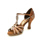 Carica immagine nella Galleria, Wish Dance Shop Superb - Scarpa da Ballo in Raso Seta Bronzo con Swarovski e Tacco a Rocchetto
