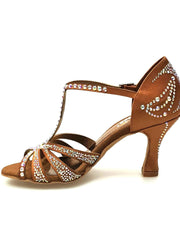 Carica immagine nella Galleria, Wish Dance Shop Superb - Scarpa da Ballo in Raso Seta Bronzo con Swarovski e Tacco a Rocchetto
