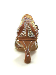 Carica immagine nella Galleria, Wish Dance Shop Superb - Scarpa da Ballo in Raso Seta Bronzo con Swarovski e Tacco a Rocchetto
