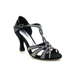Carica immagine nella Galleria, Wish Dance Shop Superb - Scarpa da Ballo in Raso Seta Nero con Swarovski e Tacco a Rocchetto
