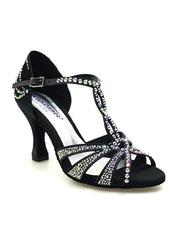 Carica immagine nella Galleria, Wish Dance Shop Superb - Scarpa da Ballo in Raso Seta Nero con Swarovski e Tacco a Rocchetto
