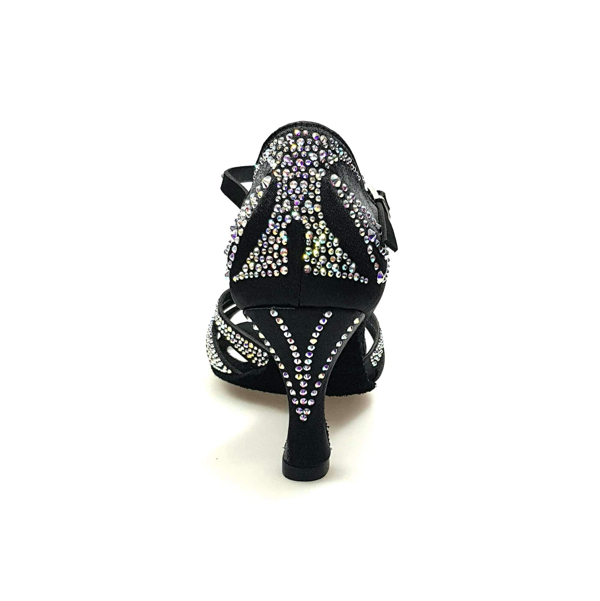 Scarpa da ballo in raso seta nero con Swarovski e tacco a rocchetto, modello ALESSIA Superb (L1) di Wish Dance Shop