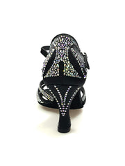 Carica immagine nella Galleria, Wish Dance Shop Superb - Scarpa da Ballo in Raso Seta Nero con Swarovski e Tacco a Rocchetto
