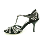 Load image into Gallery viewer, Wish Dance Shop Superb - Scarpa da Ballo in Raso Seta Nero con Swarovski e Tacco a Spillo Smaltato
