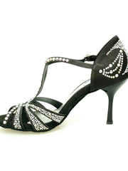 Carica immagine nella Galleria, Wish Dance Shop Superb - Scarpa da Ballo in Raso Seta Nero con Swarovski e Tacco a Spillo Smaltato
