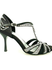 Carica immagine nella Galleria, Wish Dance Shop Superb - Scarpa da Ballo in Raso Seta Nero con Swarovski e Tacco a Spillo Smaltato
