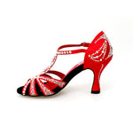 Load image into Gallery viewer, Wish Dance Shop Superb - Scarpa da Ballo in Raso Seta Rosso con Swarovski e Tacco a Rocchetto
