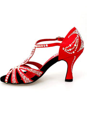 Load image into Gallery viewer, Wish Dance Shop Superb - Scarpa da Ballo in Raso Seta Rosso con Swarovski e Tacco a Rocchetto
