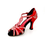 Load image into Gallery viewer, Wish Dance Shop Superb - Scarpa da Ballo in Raso Seta Rosso con Swarovski e Tacco a Rocchetto
