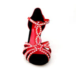 Load image into Gallery viewer, Wish Dance Shop Superb - Scarpa da Ballo in Raso Seta Rosso con Swarovski e Tacco a Rocchetto
