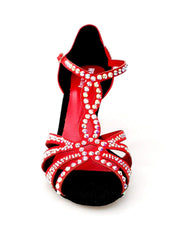 Load image into Gallery viewer, Wish Dance Shop Superb - Scarpa da Ballo in Raso Seta Rosso con Swarovski e Tacco a Rocchetto
