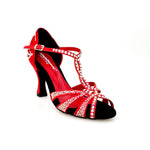 Load image into Gallery viewer, Wish Dance Shop Superb - Scarpa da Ballo in Raso Seta Rosso con Swarovski e Tacco a Rocchetto
