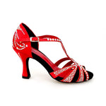 Load image into Gallery viewer, Wish Dance Shop Superb - Scarpa da Ballo in Raso Seta Rosso con Swarovski e Tacco a Rocchetto
