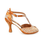 Load image into Gallery viewer, MIRIAM Temptation Plus (L6) - Woman&#39;s Shoe in Tan Bronze Satin With Boreal Swarovski and Spool Heel
