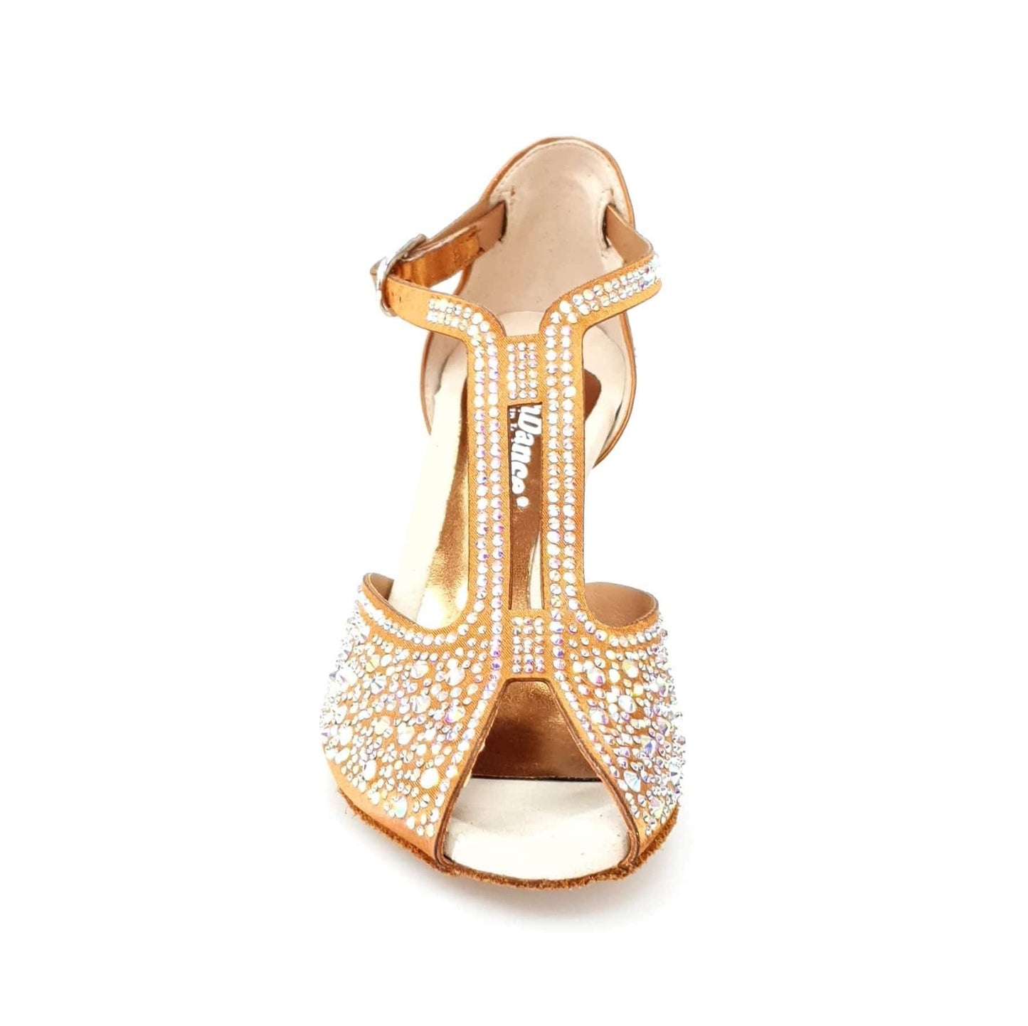 Scarpa da donna Miriam Temptation Plus in raso bronzo con Swarovski Boreali e tacco a rocchetto, elegante e raffinata.