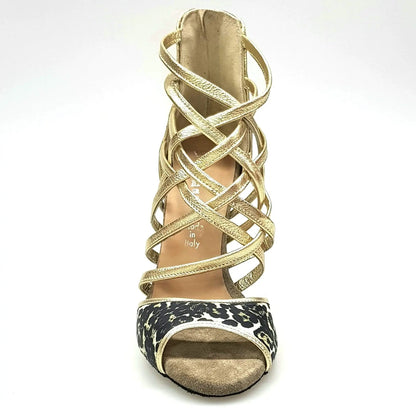 Sandalo Donna Megan Wishdance in pelle oro con tomaia anteriore in maculato, dettagli eleganti e stile raffinato