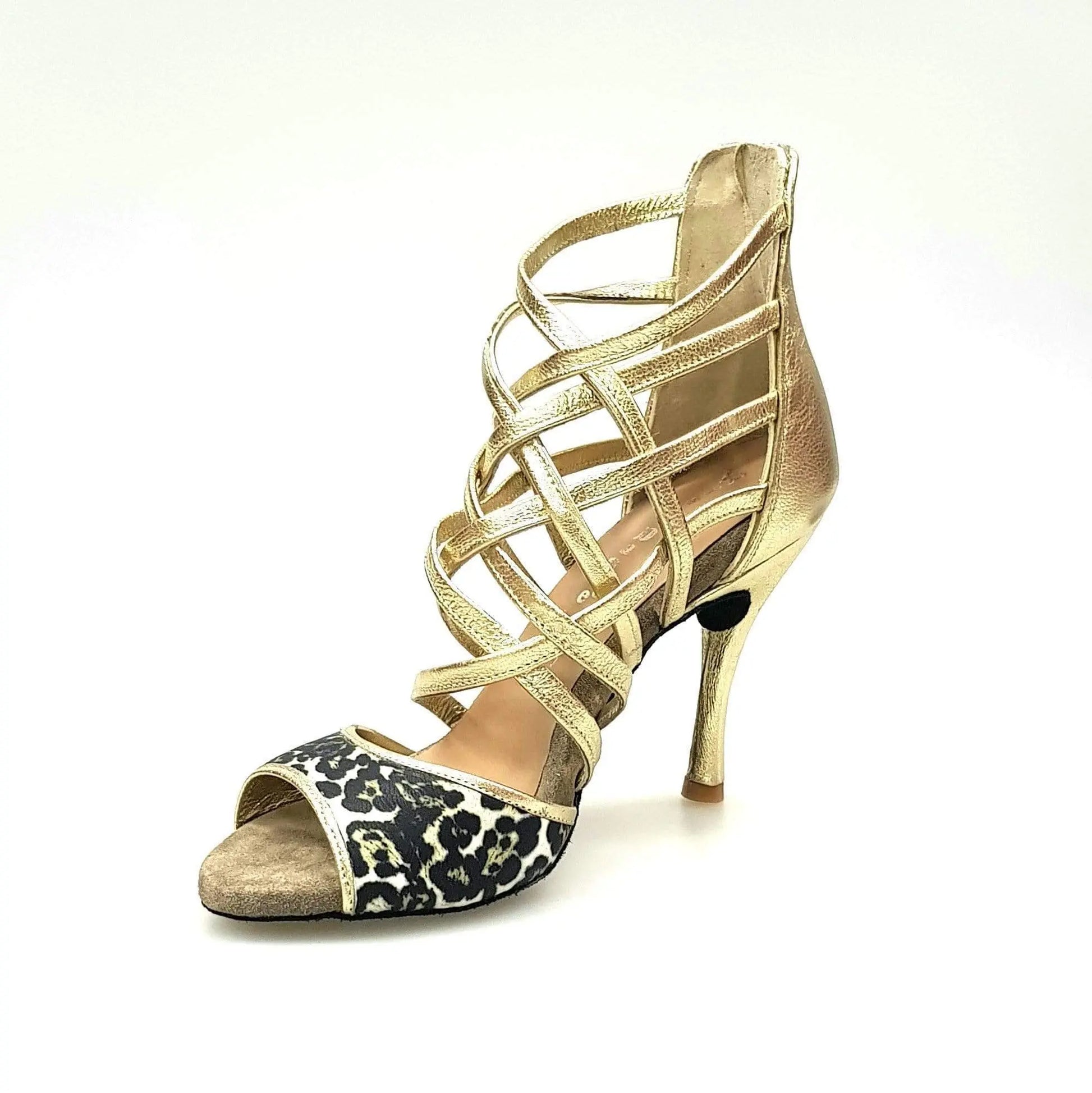 Sandalo da donna Wishdance Megan in pelle oro con tomaia anteriore in maculato, scarpa elegante e alla moda.
