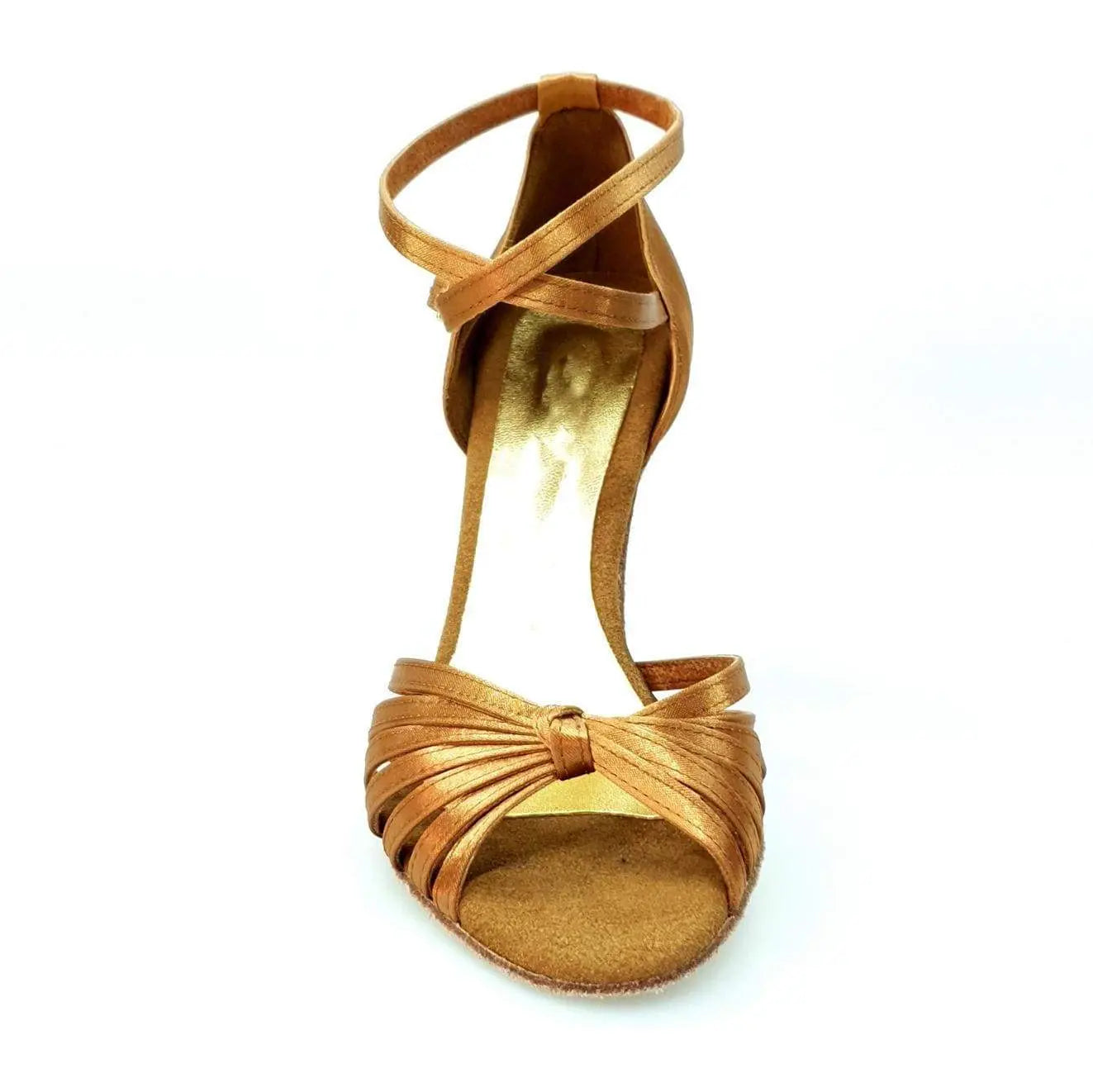 Scarpa da ballo Wishdance Pepa 210/7L in raso di seta bronzo con nodino e fascette in camoscio, donna.