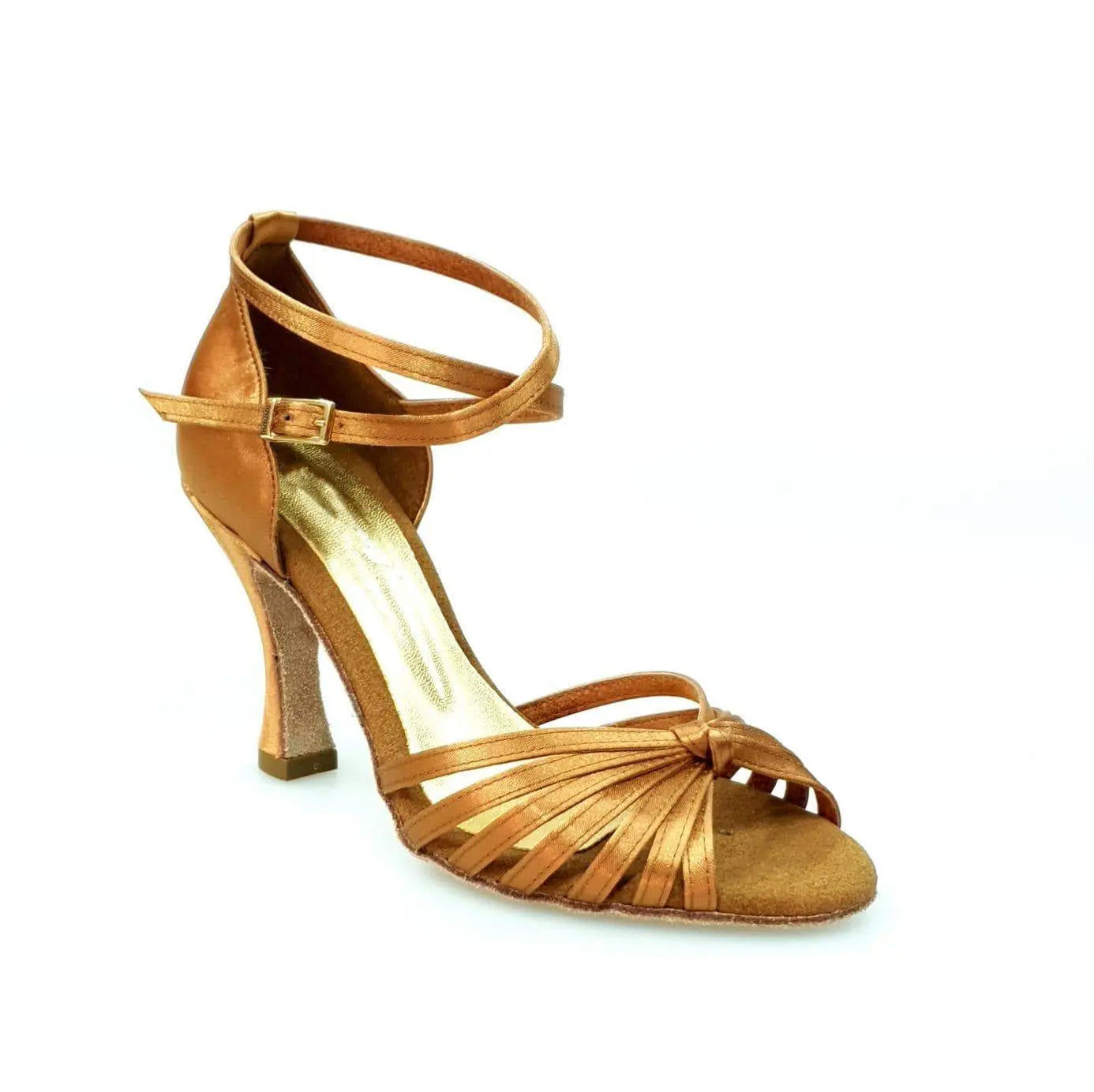 Scarpa da ballo Wishdance Pepa in raso bronzo con nodino, 7 fascette rivestite in camoscio, scarpa da donna elegante e comoda