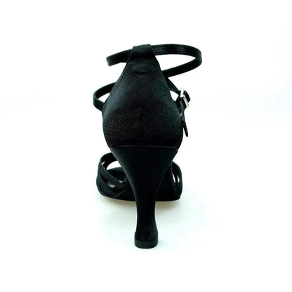 Scarpa da ballo Wishdance Pepa 210/7L in raso seta nero con 7 fascette rivestite in camoscio nero, elegante e confortevole