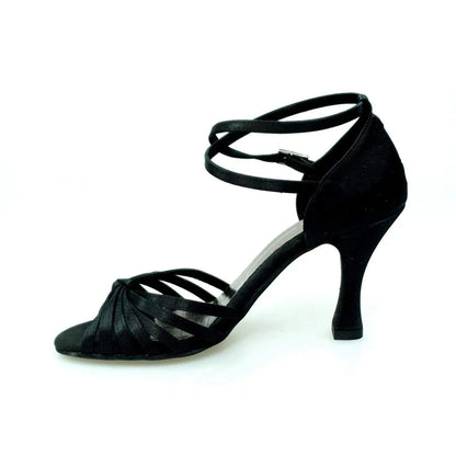 Scarpa da ballo Wishdance Pepa in raso seta nero, con 7 fascette rivestite in camoscio nero, donna, elegante e leggera