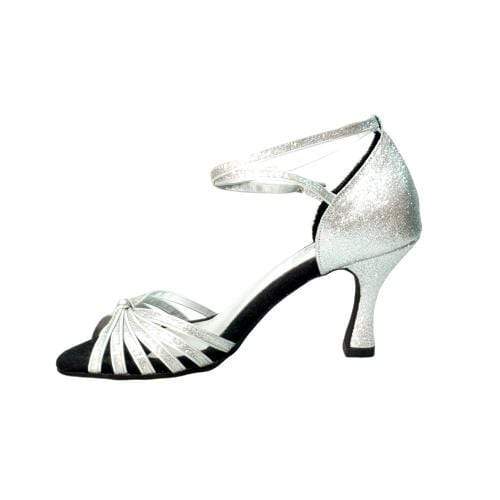 Scarpa da ballo Wishdance Pepa 210/6L con glitter argento, nodino e 6 fascette, calzatura elegante da donna