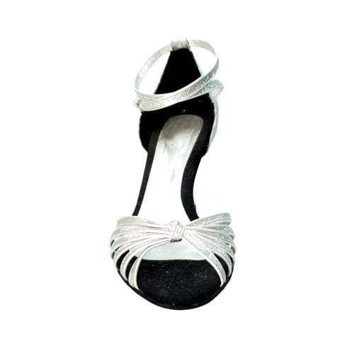 Scarpa da ballo Wishdance Pepa 210/6L con nodino in glitter argento e 6 fascette, donna, elegante e comoda.