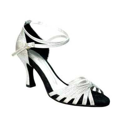 Scarpa da ballo Wishdance Pepa 210/6L con nodino in glitter argento e 6 fascette, scarpa da donna elegante e luminosa