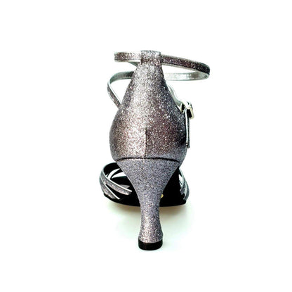 Scarpa da ballo Wishdance Pepa 210/6 in glitter carbon con 6 fascette, donna, elegante e brillante, ideale per danza e performance