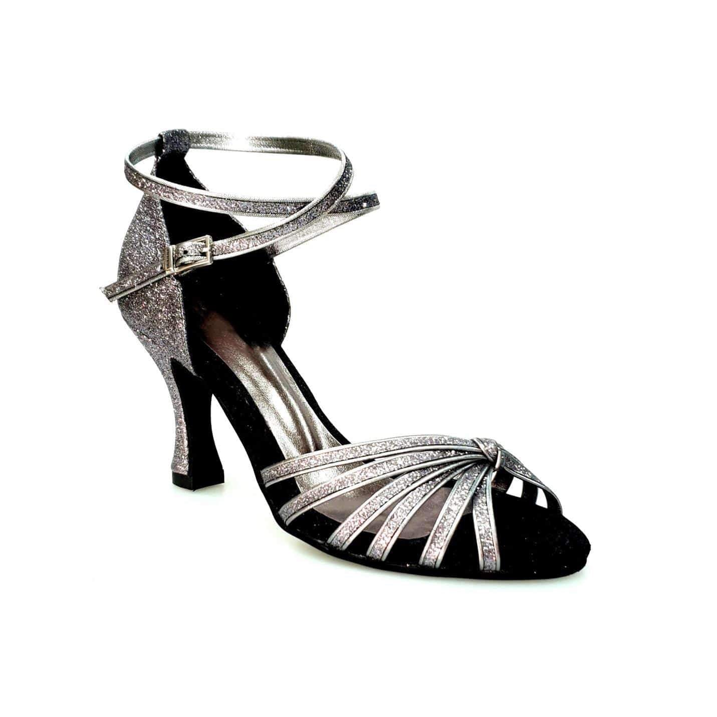 Scarpa da ballo Wishdance Pepa 210/6 in glitter carbon con 6 fascette, calzatura da donna elegante e comoda
