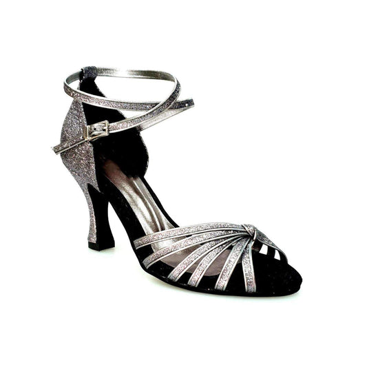 Scarpa da ballo Wishdance Pepa 210/6 in glitter carbon con 6 fascette, calzatura da donna elegante e comoda