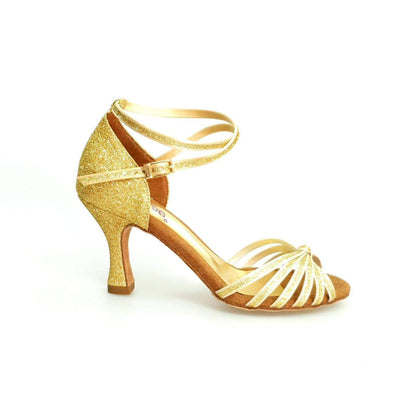 Scarpa da ballo Wishdance Pepa 210/6 in glitter oro con fascette, calzatura elegante per danza donna