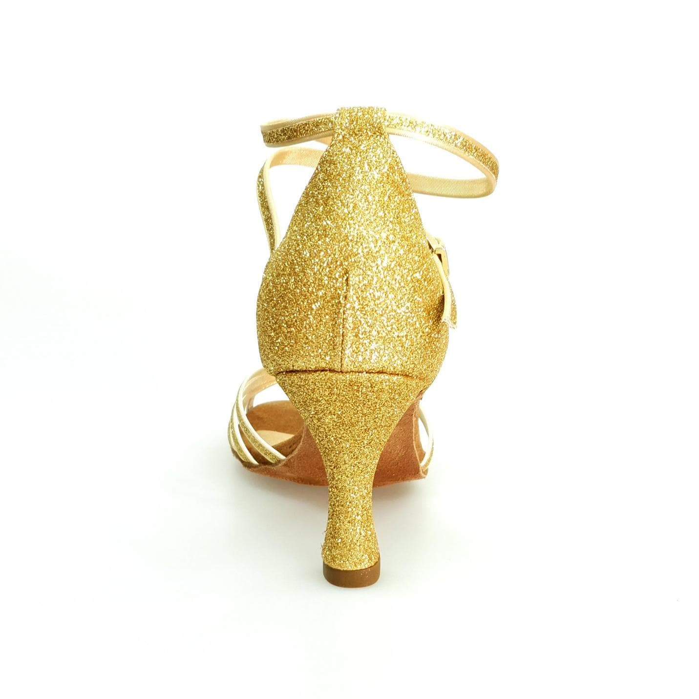 Scarpa da ballo Wishdance Pepa 210/6 in glitter oro, donna, con 6 fascette, suola liscia per ballo e danza.