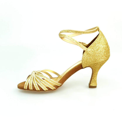 Scarpa da ballo Wishdance Pepa 210/6 in glitter oro con 6 fascette, calzatura elegante e brillante da donna