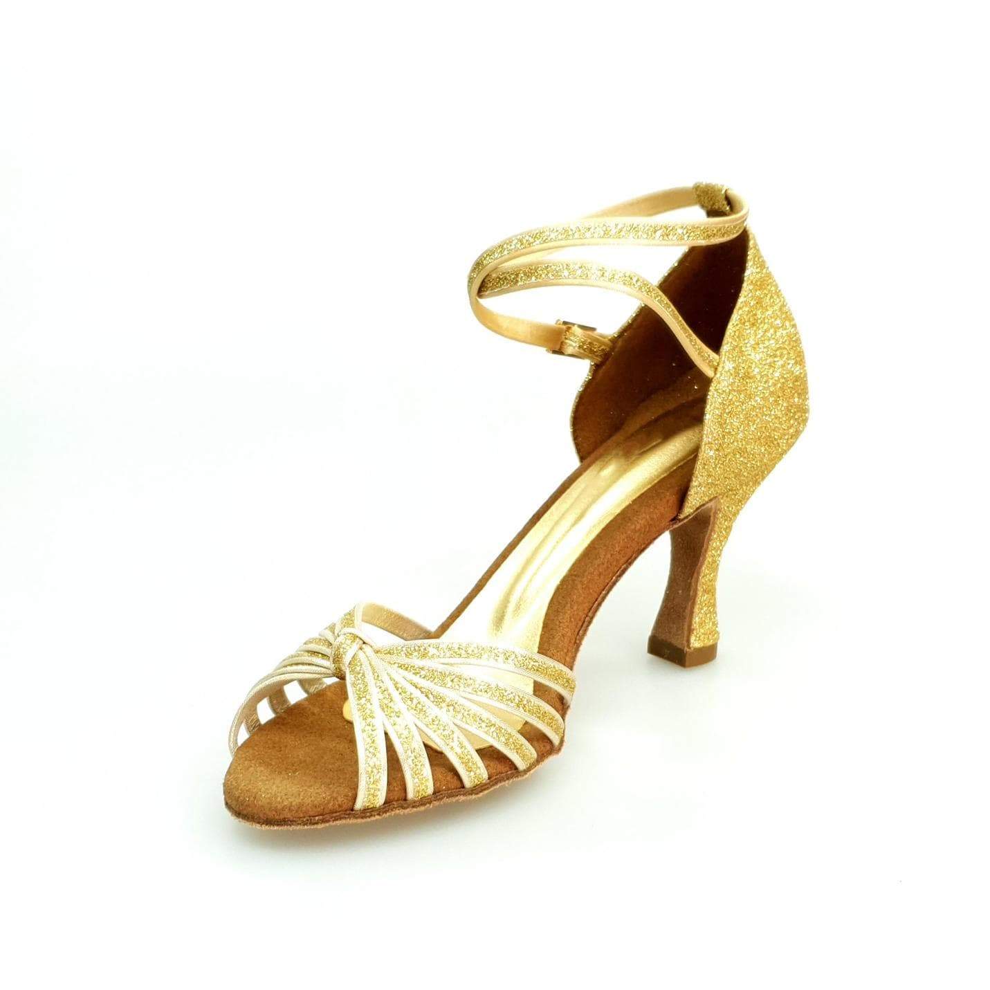 Scarpa da ballo Wishdance Pepa (210/6) in glitter oro con 6 fascette, elegante calzatura per danza da donna