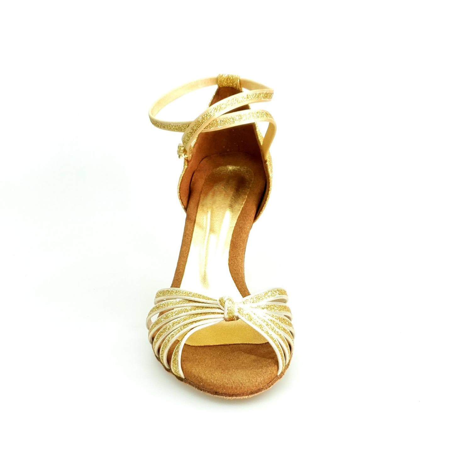 Scarpa da ballo Wishdance Pepa 210/6 in glitter oro con fasce, calzatura elegante per danza da donna