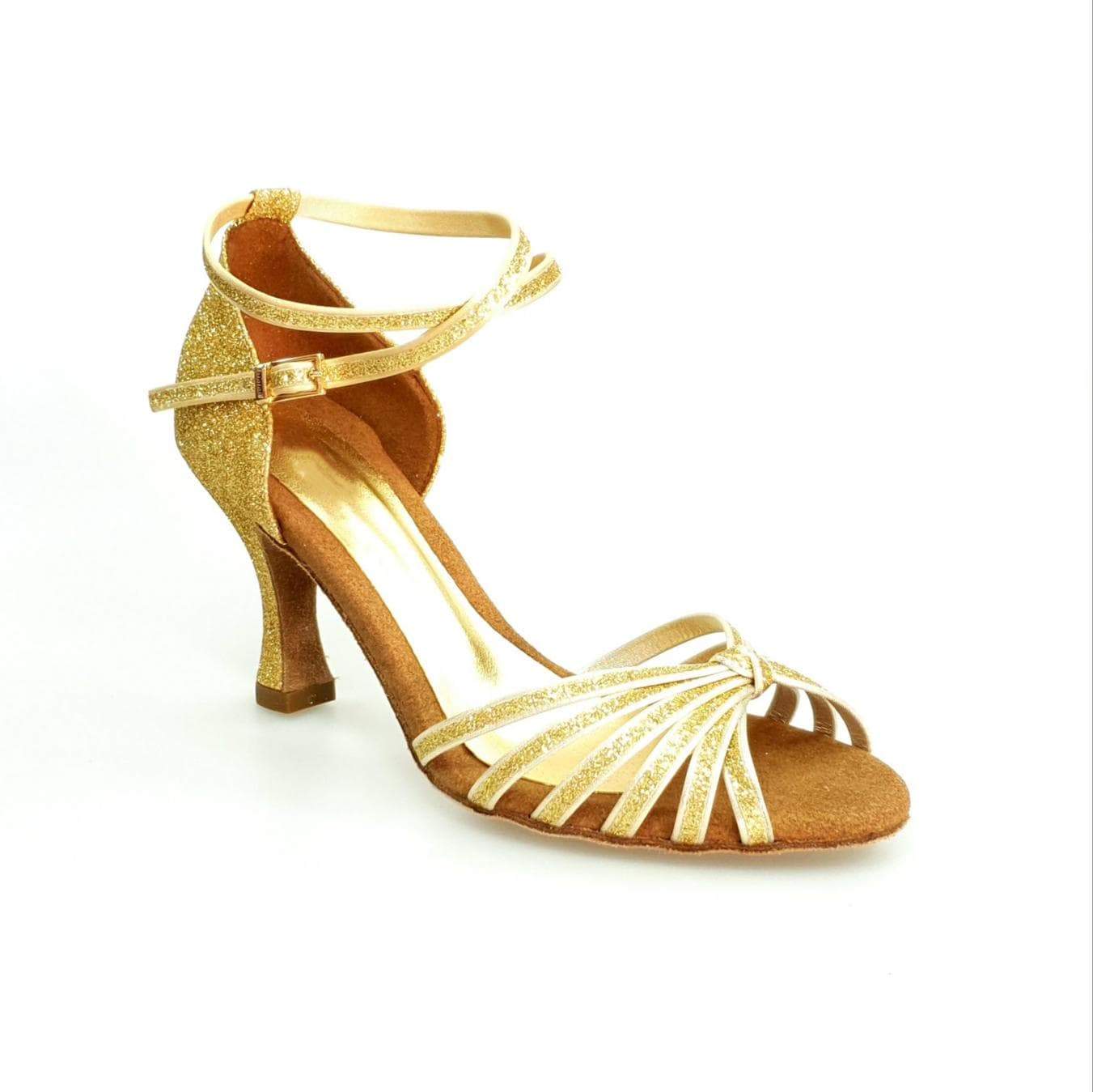 Scarpa da ballo Wishdance Pepa 210/6 in glitter oro con 6 fascette, calzatura elegante per danza donna