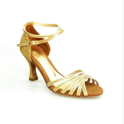 Scarpa da ballo Wishdance Pepa 210/6 in glitter oro con 6 fascette, calzatura elegante per danza donna
