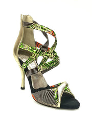 Load image into Gallery viewer, Wishdance 359 Sandalo da Donna in tessuto Golden Wax Verde/Arancio
