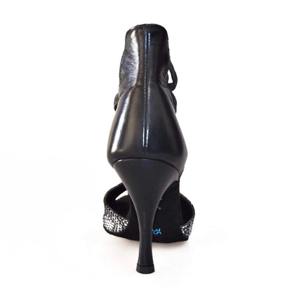 Sandalo donna Wishdance Lilith 460 in pitone silver con tacco in pelle nera, elegante e alla moda.