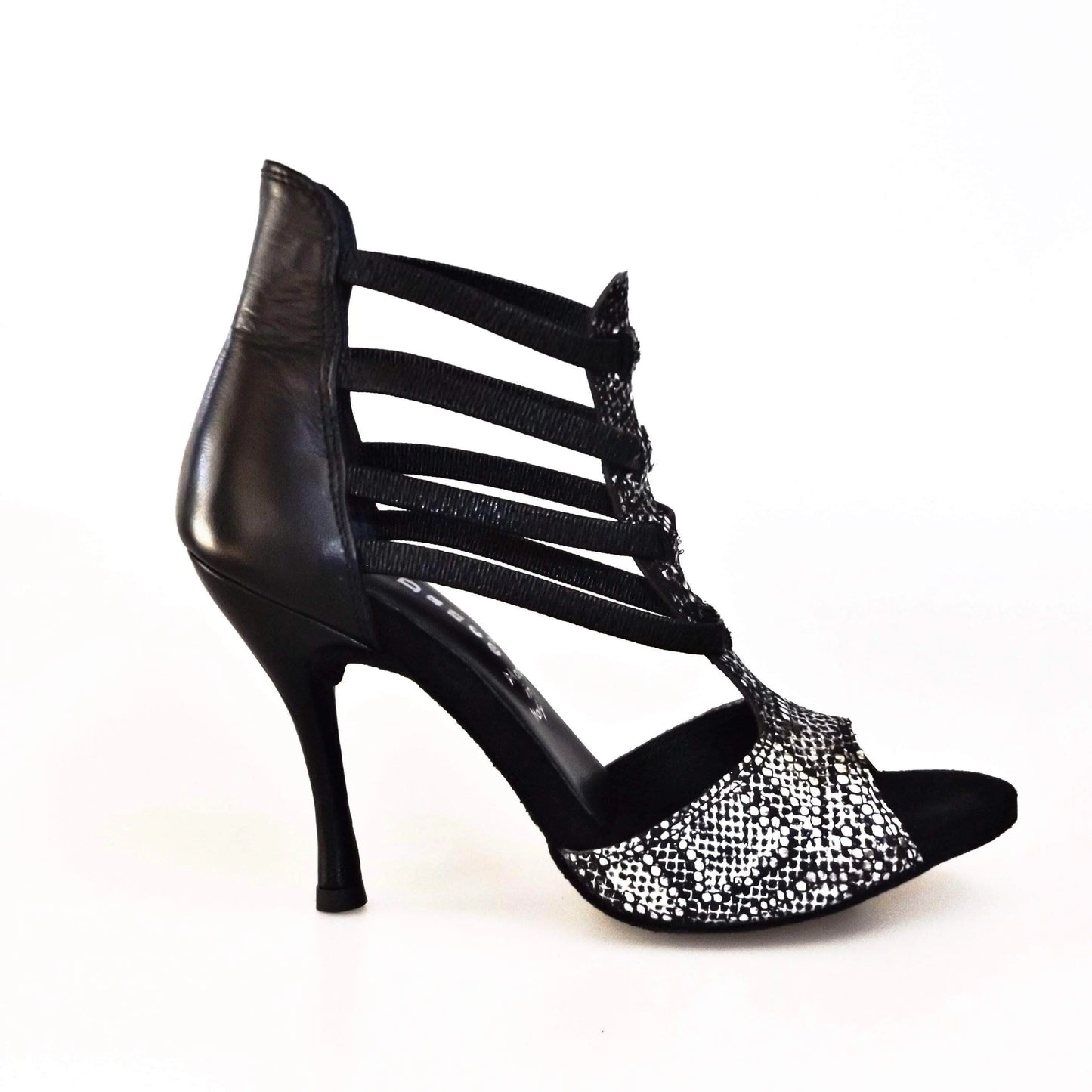 Sandalo donna Lilith 460 Wishdance in pitone silver con tallone e tacco in pelle nera, elegante e alla moda