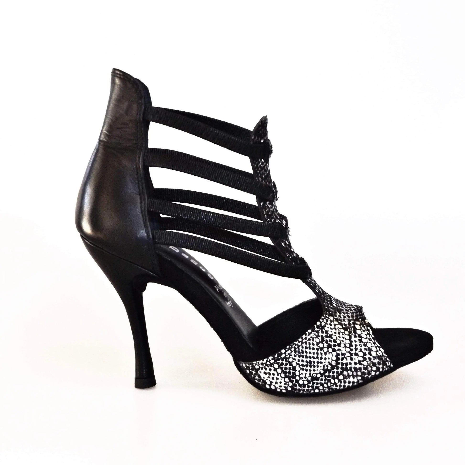 Sandalo donna Lilith 460 Wishdance in pitone silver con tallone e tacco in pelle nera, elegante e alla moda